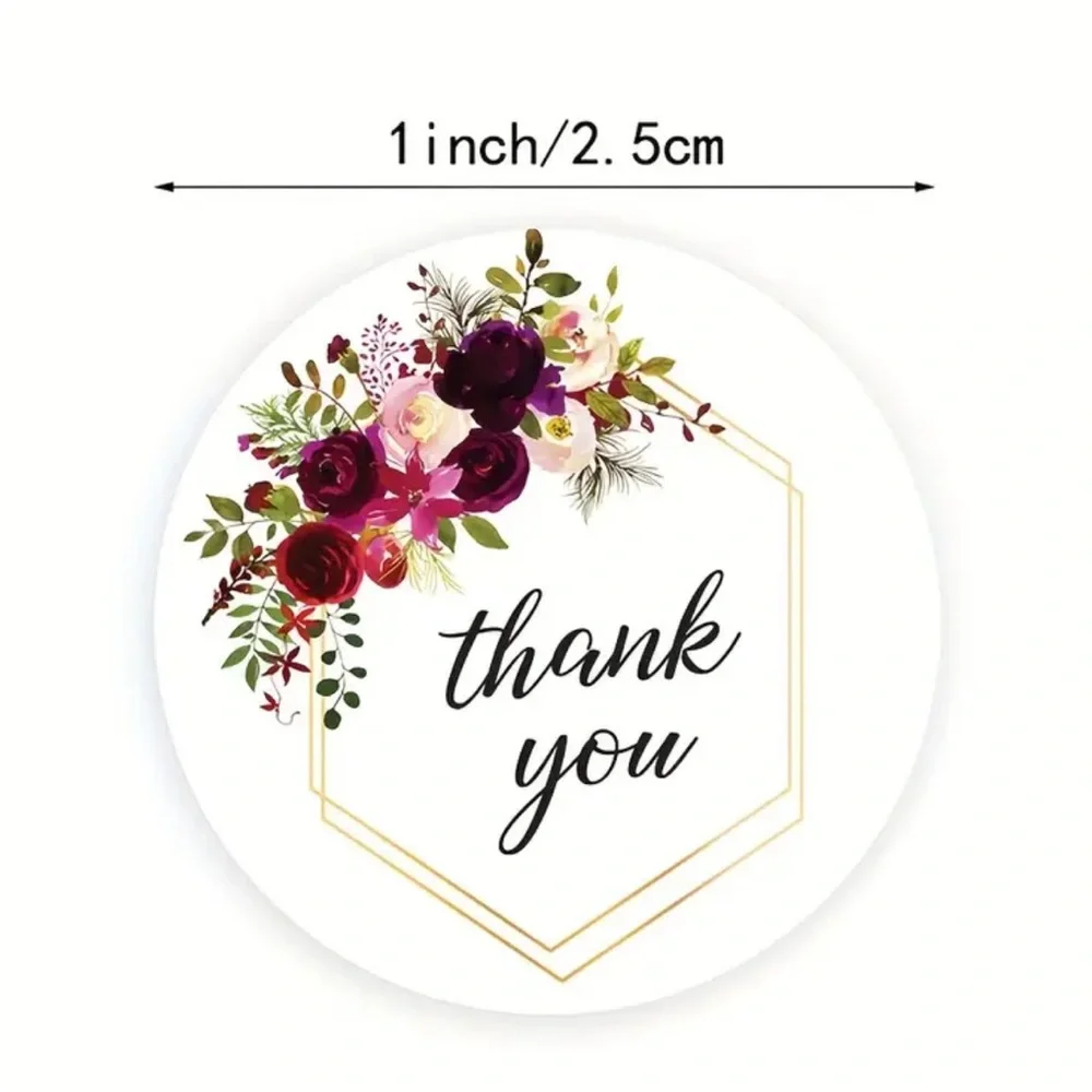 500pc Floral Thank You Stickers Roll